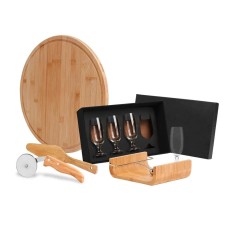 Kit Para Pizza Em Bambu Com Acessórios com Logo